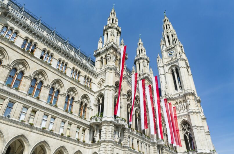 Vienna City Hall And Flags, Austria